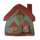 Old Wooden Cutout Folk Art Cottage in Excellent Blue and Red Paint