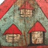 Old Wooden Cutout Folk Art Cottage in Excellent Blue and Red Paint