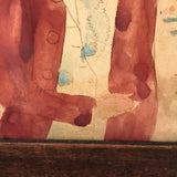 Thomas Jefferson (I Presume) in Red Coat, Naive Ink and Watercolor in Antique Frame