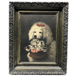 Poodle and Kittens, Oh My --C. Late 19th C. Oil on Canvas After Carl Reichart in Original Frame