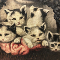 Poodle and Kittens, Oh My --C. Late 19th C. Oil on Canvas After Carl Reichart in Original Frame