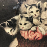 Poodle and Kittens, Oh My --C. Late 19th C. Oil on Canvas After Carl Reichart in Original Frame