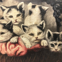 Poodle and Kittens, Oh My --C. Late 19th C. Oil on Canvas After Carl Reichart in Original Frame