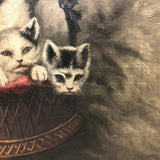 Poodle and Kittens, Oh My --C. Late 19th C. Oil on Canvas After Carl Reichart in Original Frame