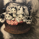 Poodle and Kittens, Oh My --C. Late 19th C. Oil on Canvas After Carl Reichart in Original Frame