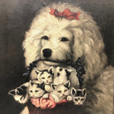 Poodle and Kittens, Oh My --C. Late 19th C. Oil on Canvas After Carl Reichart in Original Frame