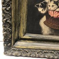 Poodle and Kittens, Oh My --C. Late 19th C. Oil on Canvas After Carl Reichart in Original Frame