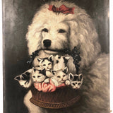 Poodle and Kittens, Oh My --C. Late 19th C. Oil on Canvas After Carl Reichart in Original Frame