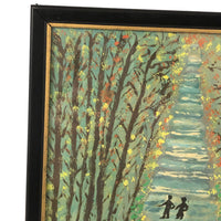 SOLD Tiny Couple in Deep Forest, Wonderful 1976 Framed Painting on Paper by 87 Year "Ma", Signed