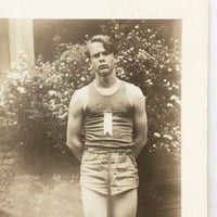 Moody Young Athlete with Ribbon on Chest, Old Snapshot Photo