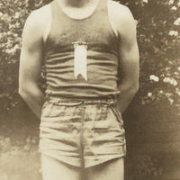 Moody Young Athlete with Ribbon on Chest, Old Snapshot Photo