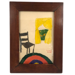 Chair, Window, Rug, Rosemary Rehak's Vintage Watercolor in Lovely Old Wooden Frame