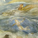 Swimming in Deep Waters, Large Allegorical Painting on Paper Signed C.W Broeg Sr.