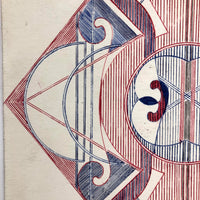 Striking Vintage Geometric Drawing in Blue and Red Ink