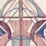 Striking Vintage Geometric Drawing in Blue and Red Ink