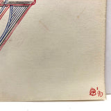 Striking Vintage Geometric Drawing in Blue and Red Ink