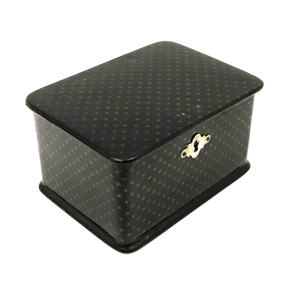 Elegant Antique Black with Gold Stars Lacquer Tea Box (with Silvered Interior)