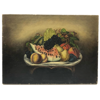 Radiant 19th Century Oil on Canvas Still Life, Pile of Fruit on Stool