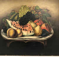 Radiant 19th Century Oil on Canvas Still Life, Pile of Fruit on Stool