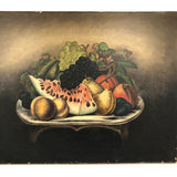 Radiant 19th Century Oil on Canvas Still Life, Pile of Fruit on Stool