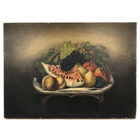 Radiant 19th Century Oil on Canvas Still Life, Pile of Fruit on Stool