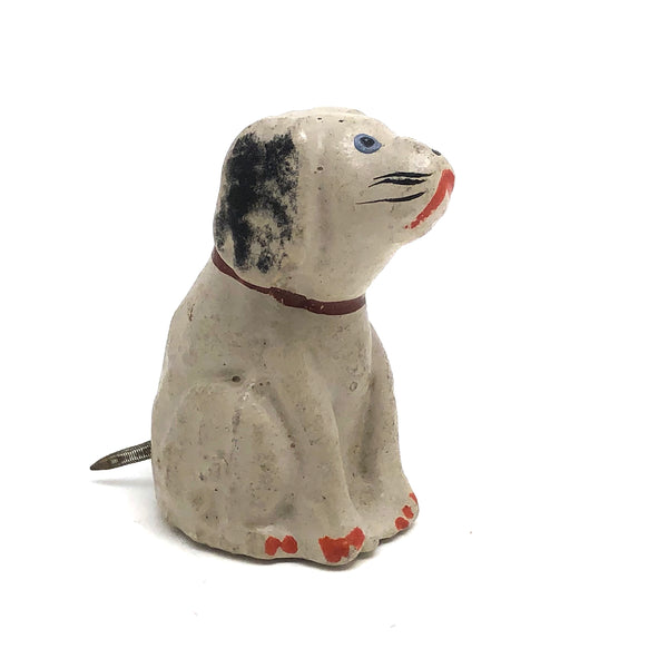 Longing Little Painted Papier Mache Dog with Spring Tail