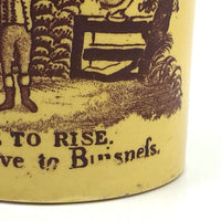 Time to Rise (and be not so very attentive to business), Early 19th C. Canary Yellow Child's Mug (Repaired Handle)