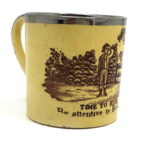 Time to Rise (and be not so very attentive to business), Early 19th C. Canary Yellow Child's Mug (Repaired Handle)