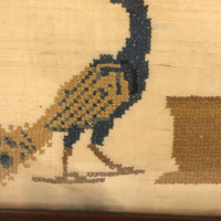 Antique Peacocks Cross Stitch Embroidery on Silk in Original Frame (Presumed Once a Tray)