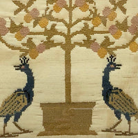 Antique Peacocks Cross Stitch Embroidery on Silk in Original Frame (Presumed Once a Tray)