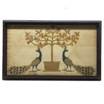 Antique Peacocks Cross Stitch Embroidery on Silk in Original Frame (Presumed Once a Tray)