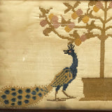 Antique Peacocks Cross Stitch Embroidery on Silk in Original Frame (Presumed Once a Tray)