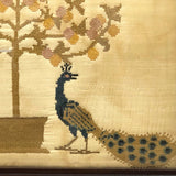 Antique Peacocks Cross Stitch Embroidery on Silk in Original Frame (Presumed Once a Tray)