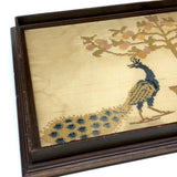 Antique Peacocks Cross Stitch Embroidery on Silk in Original Frame (Presumed Once a Tray)