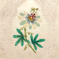 c. 1840s Large Paper Lace Valentine with Watercolor Flower (Blank Interior)