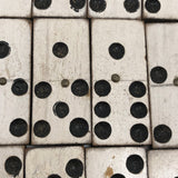 Complete Set of Old Homemade White Painted Dominoes with Brass Spinners in Handmade Slide Top Box