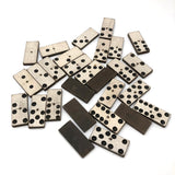 Complete Set of Old Homemade White Painted Dominoes with Brass Spinners in Handmade Slide Top Box