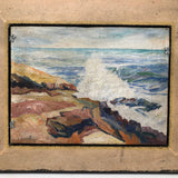 Reverse Framed Oil on Board Seascape Signed A Jewett with Tape Grid Flip