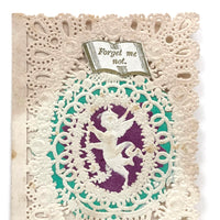 Forget Me Not, Lovely Little Victorian Paper Lace Valentine with Cupid