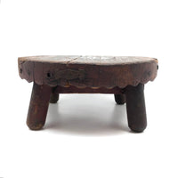 Much Loved Antique Scallop Edged Stool in Original Red Paint with Nice Repairs