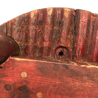 Much Loved Antique Scallop Edged Stool in Original Red Paint with Nice Repairs