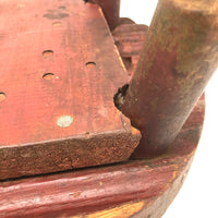 Much Loved Antique Scallop Edged Stool in Original Red Paint with Nice Repairs