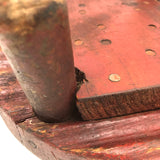 Much Loved Antique Scallop Edged Stool in Original Red Paint with Nice Repairs