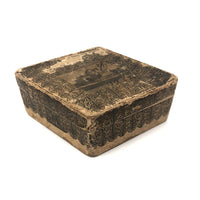 Curious 19th Century Papered Box with Interior Lion Engraving and Signed Japanese Paper Underside