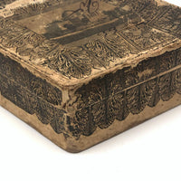 Curious 19th Century Papered Box with Interior Lion Engraving and Signed Japanese Paper Underside