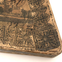 Curious 19th Century Papered Box with Interior Lion Engraving and Signed Japanese Paper Underside