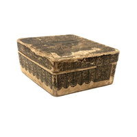 Curious 19th Century Papered Box with Interior Lion Engraving and Signed Japanese Paper Underside