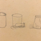 Charming Pair of 1899 Drawings: Mouse with Vessels + Mouse in Mousetrap!