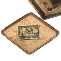 Curious 19th Century Papered Box with Interior Lion Engraving and Signed Japanese Paper Underside