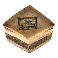 Curious 19th Century Papered Box with Interior Lion Engraving and Signed Japanese Paper Underside